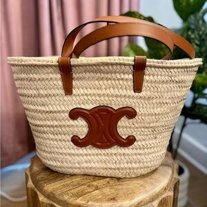 CELINE Medium Triomphe Palm Leaves & Leather Tote